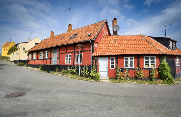 Традиційні Барвисті Фахверкові Будинки Місті Allinge Борнхольм Данія — стокове фото