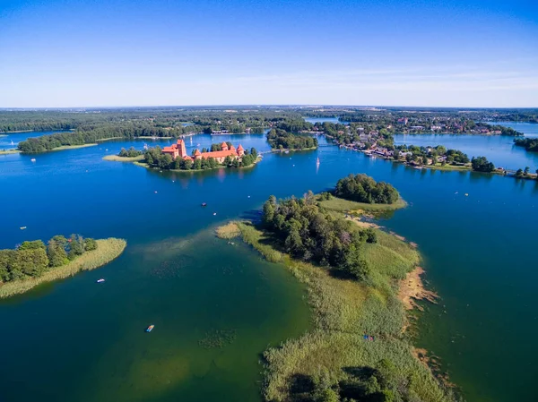 Aerial View Beautiful Gothic Style Red Brick Castle Island Galve — Stock Photo, Image