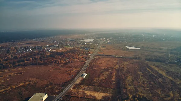 Воздушный Вид Шоссе Осеннем Пейзаже Закате — стоковое фото