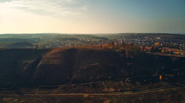 Vista Panorámica Pequeña Ciudad Atardecer Ucrania — Foto de Stock
