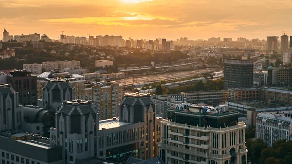 Sunset aerial shot made in Kyiv, Ukraine.