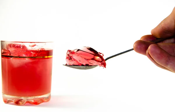 Gelatina Rossa Brillante Bicchiere Uno Sfondo Chiaro Scuro — Foto Stock