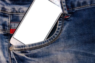Kot pantolon cebinde beyaz smartphone