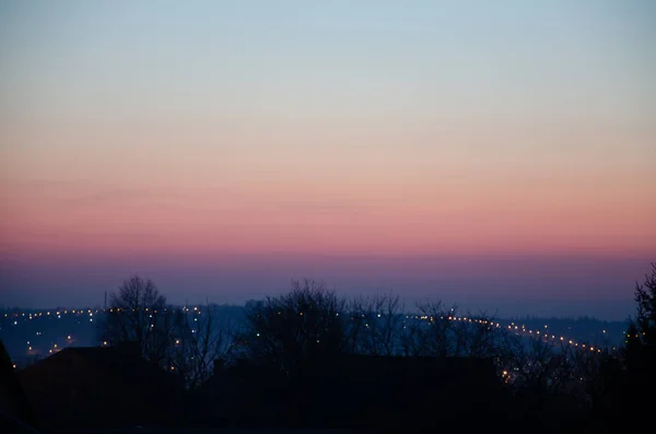 Increíble Hermosa Brillante Puesta Sol Sobre Ciudad Gradiente Núcleo Del —  Fotos de Stock