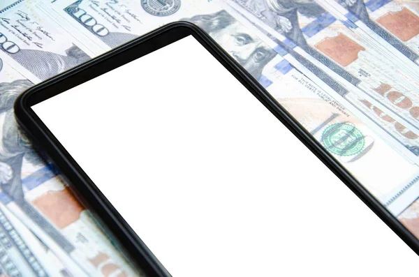 Dollar Und Smartphone 100 Dollar Scheine Liegen Ganzen Rahmen Auf — Stockfoto