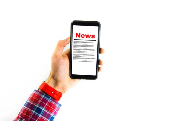 Noticias Leyendo Las Noticias Inscripción Noticias Rojas Pantalla Del Teléfono — Foto de Stock