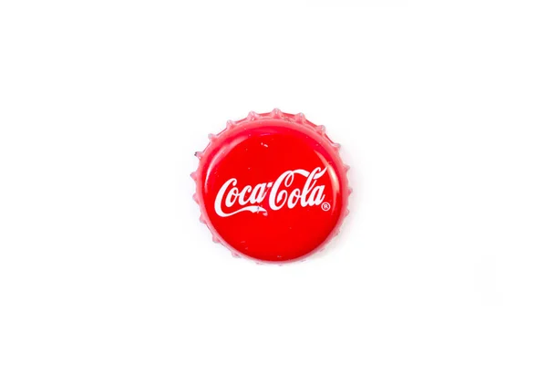 Coca Cola Metal Cap Glass Bottle Crumpled Scratched Bent Red — Stock Photo, Image