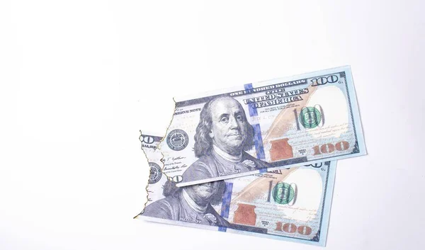 Dólares Queimados Vista Lateral Queimada Nas Notas Fundo Brancas Close — Fotografia de Stock