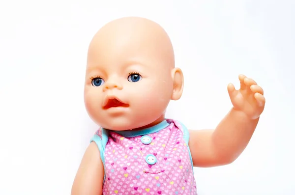 Originele Pop Baby Geboren Een Witte Achtergrond Close Doll Algemeen — Stockfoto