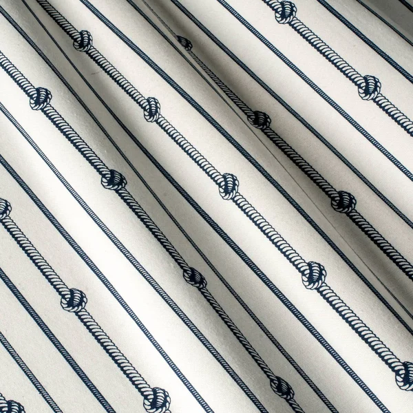 Fabric cotton nautical ropes, blue white stripe. Marine cotton fabrics