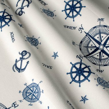 Kumaş pamuklu deniz ipleri, mavi beyaz şerit. Deniz pamuklu kumaşlar.