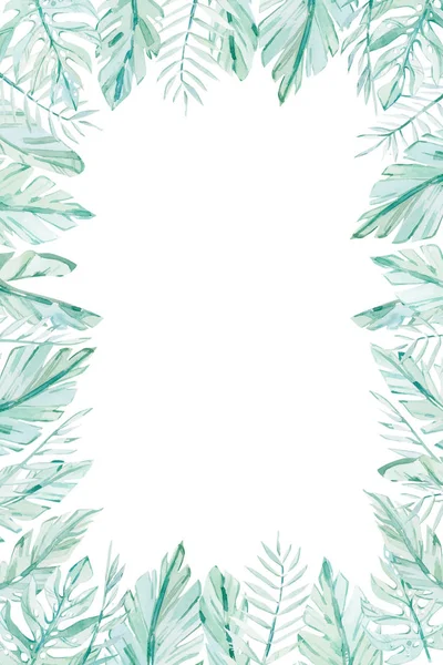 watercolor drawing of  tropical frame with leaves