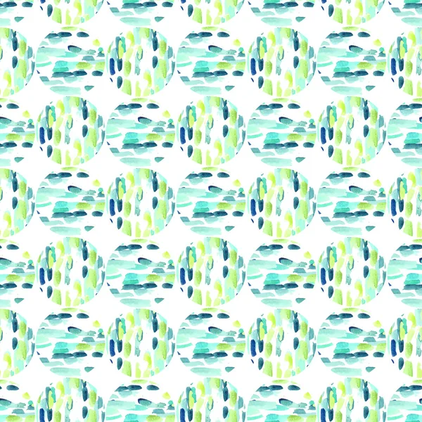 Ручний Пофарбований Абстрактний Акварельний Зелений Бірюзовий Безшовний Візерунок Форм Кіл — стокове фото