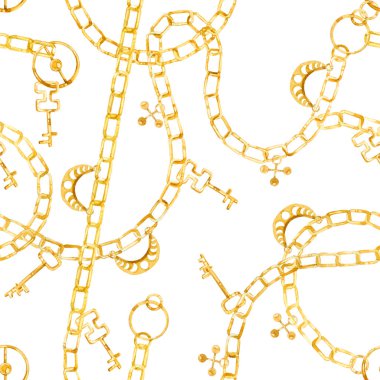 Bir suluboya tarzı dikişsiz desen altın zincir ve takı moda illüstrasyon .