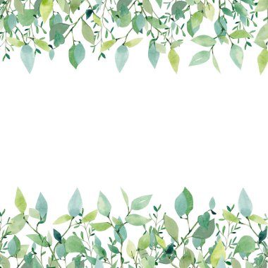 Dalları ile suluboya çerçeve afiş. Davet, düğün veya tebrik kartları için bahar veya yaz çiçek