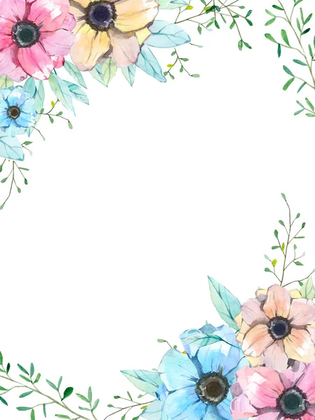 Çiçek ve dalları ile suluboya afiş. Davet, düğün veya tebrik kartları için bahar veya yaz çiçek