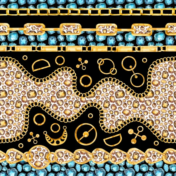 Aquarell Nahtlose Muster Goldene Kette Schmuck Tierhaut Mode Nahtlose Muster — Stockfoto