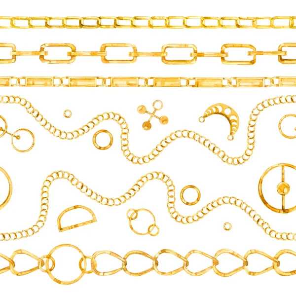 Watercolor Seamless Pattern Golden Chain — Stock Photo, Image