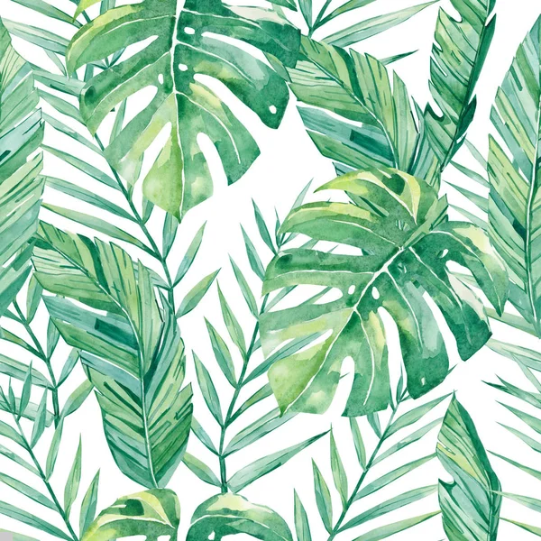 suluboya el boyalı dikişsiz desen tropikal yaprakları