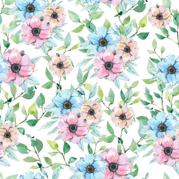 watercolor summer/spring  seamless pattern with flowers and branches. Wallpaper decor