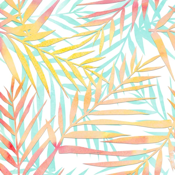 watercolor hand painted summer tropical leaves colorful background