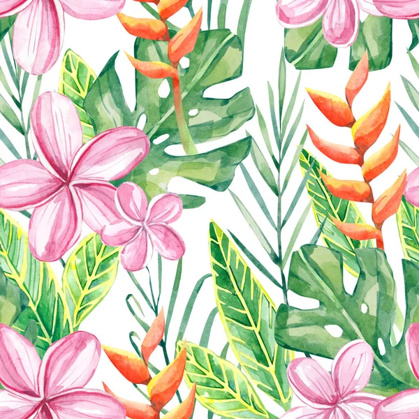 Aquarell Tropischen Floralen Nahtlosen Muster Bunten Exotischen Sommer Print Mit — Stockfoto