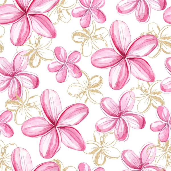 suluboya tropikal çiçek dikişsiz desen karınca altın doku, tekstil kumaş ve duvar kağıtları için çiçek elemanları ile renkli egzotik yaz baskı.