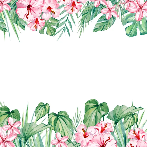 Banner Quadro Floral Tropicla Aquarela Ilustração Verão Para Cartões Convite — Fotografia de Stock