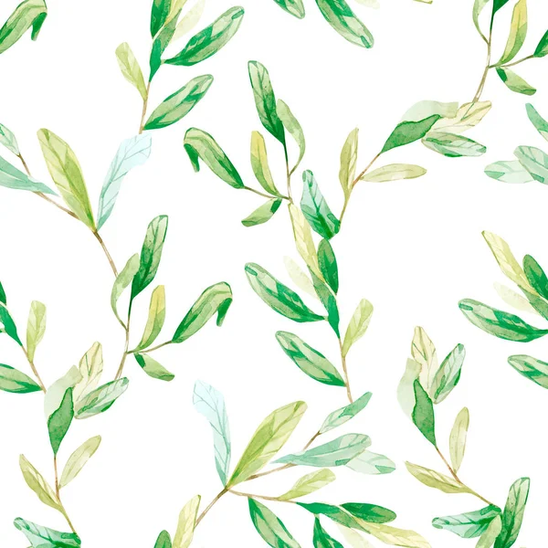 Greenery Watercolor Seamless Pattern Hand Painted Botanical Garden Nature Eco — Stockfoto