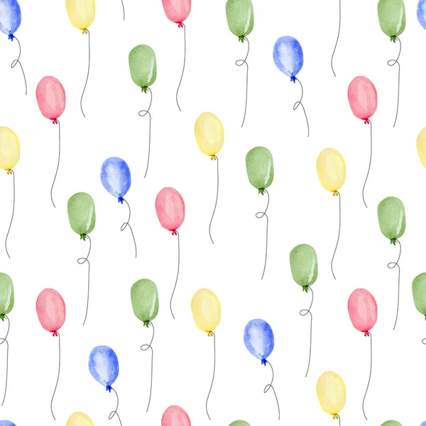 Happy Birthday Seamless Pattern Background Watercolor Happy Celebration Colorful Balloons — Stockfoto