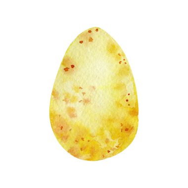 Beyaz arka planda izole edilmiş suluboya sarı paskalya yumurtası. Poster, tebrik kartı, afiş
