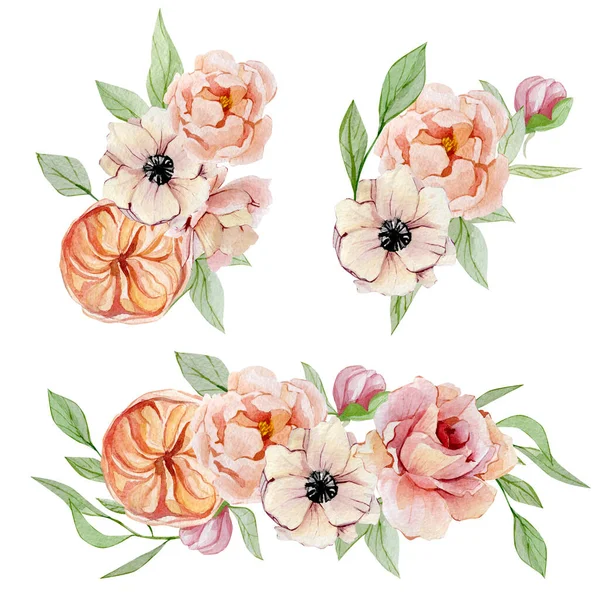 Acquerello Dipinti Mano Vintage Fiori Arragement Elementi Natura Primavera Banner — Foto Stock