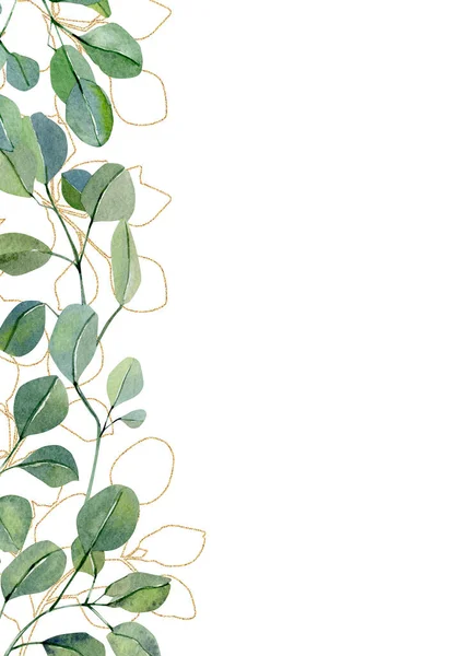 Carte Inspiration Aquarelle Avec Eucalyptus Peint Main Branches Feuilles Vertes — Photo