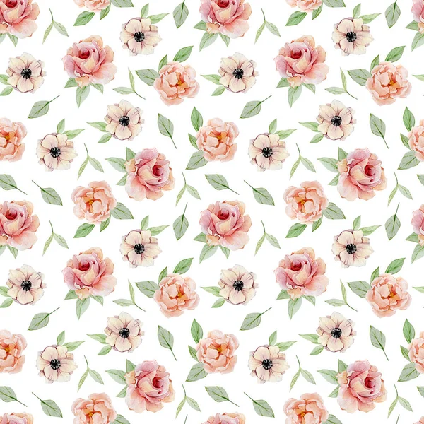 Watercolor Seamless Pattern Hand Painted Vintage Flowers Nature Spring Design — Stockfoto