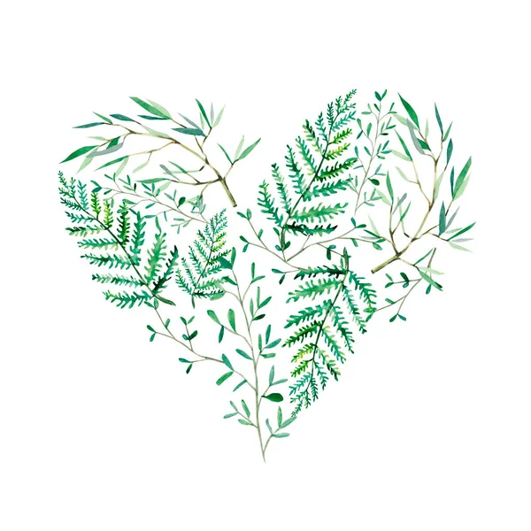 Aquarell Handgezeichnetes Grünes Blumenherz Greenery Illustration Design Für Valentinstag Oder — Stockfoto