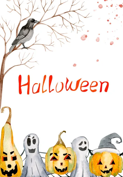 Akwarela Halloween Dynia Party Kartkę Okolicznościową Projekt Zaproszenie Baner Druk — Zdjęcie stockowe