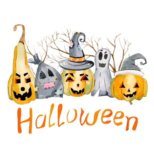 Akvarel Halloween Dýně Strana Ilustrace Pro Blahopřání Design Pozvání Banner — Stock fotografie