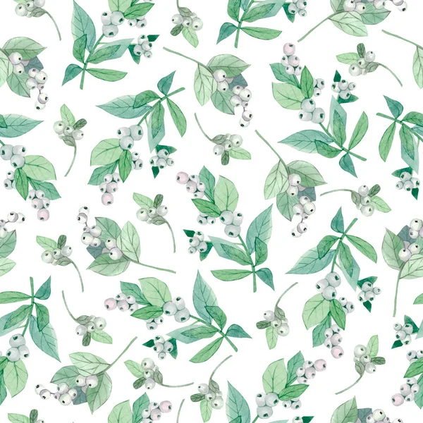 包装紙 織物や壁紙の装飾のための緑の枝と水彩シームレスなパターンクリスマスの花 冬の植物図 — ストック写真