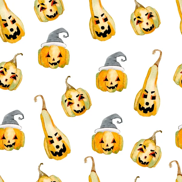 Aquarel Halloween Naadloze Patroon Pompoen Illustratie Partij Geïsoleerd Witte Achtergronden — Stockfoto
