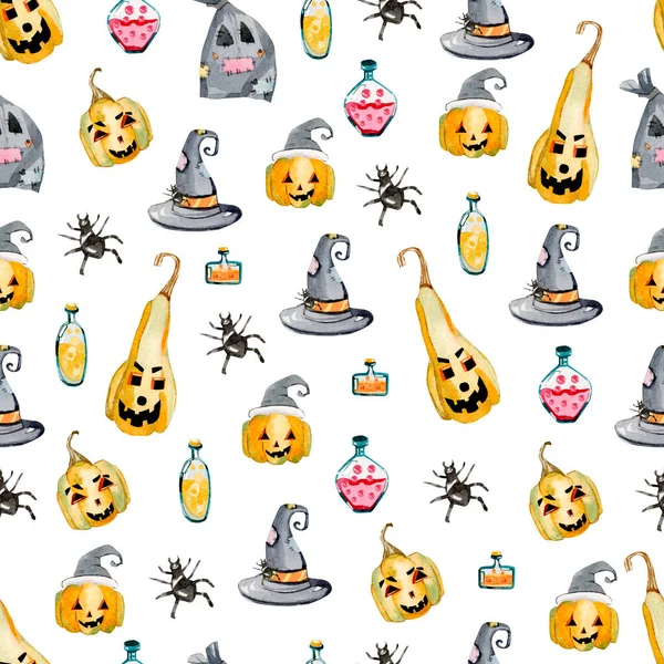 Akwarela Halloween Bezszwowy Wzór Ilustracja Strony Izolowane Białym Tle Dla — Zdjęcie stockowe