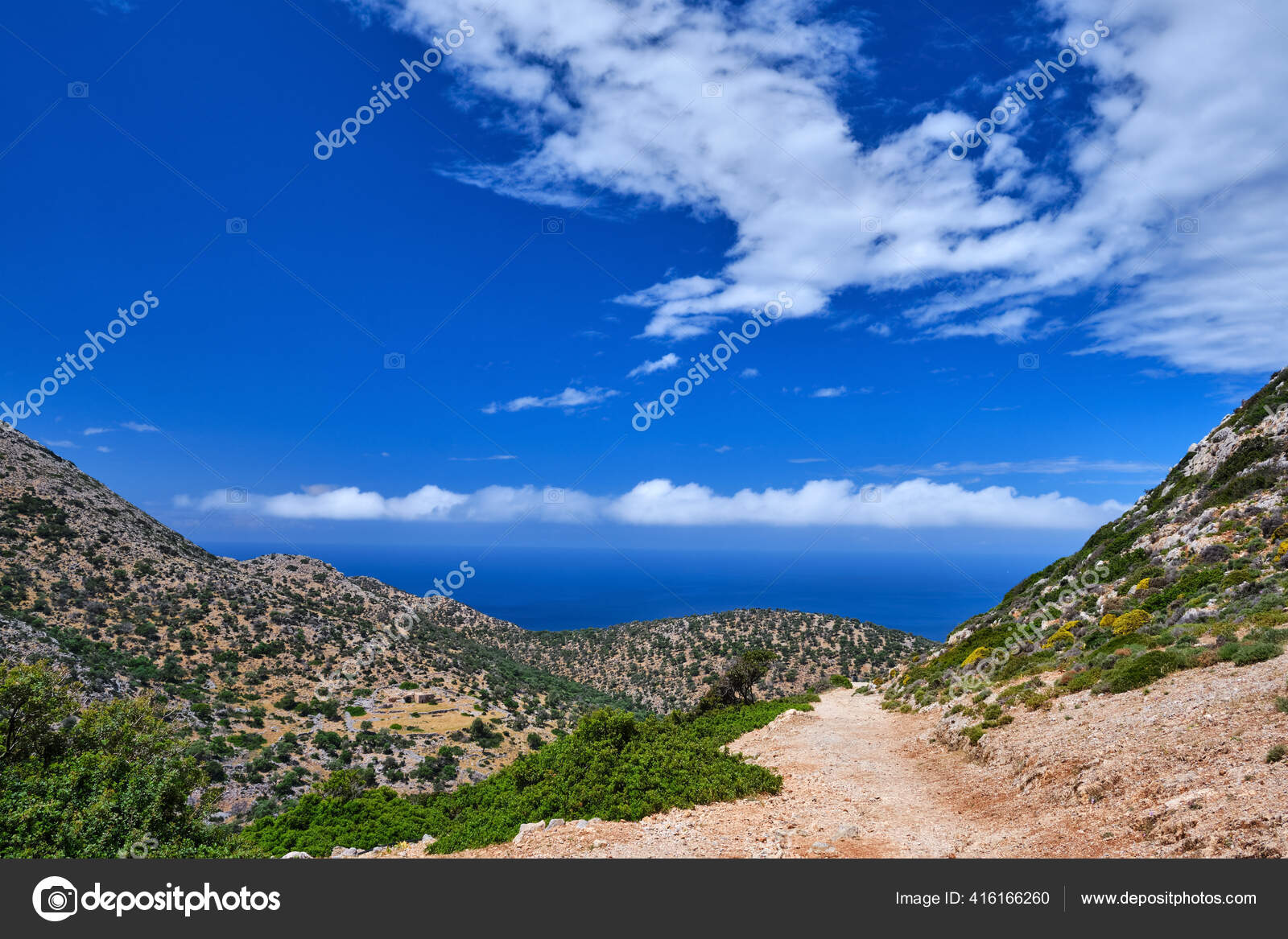 View Of The Mountains And The Mediterranean Sea Crete Greece Stock