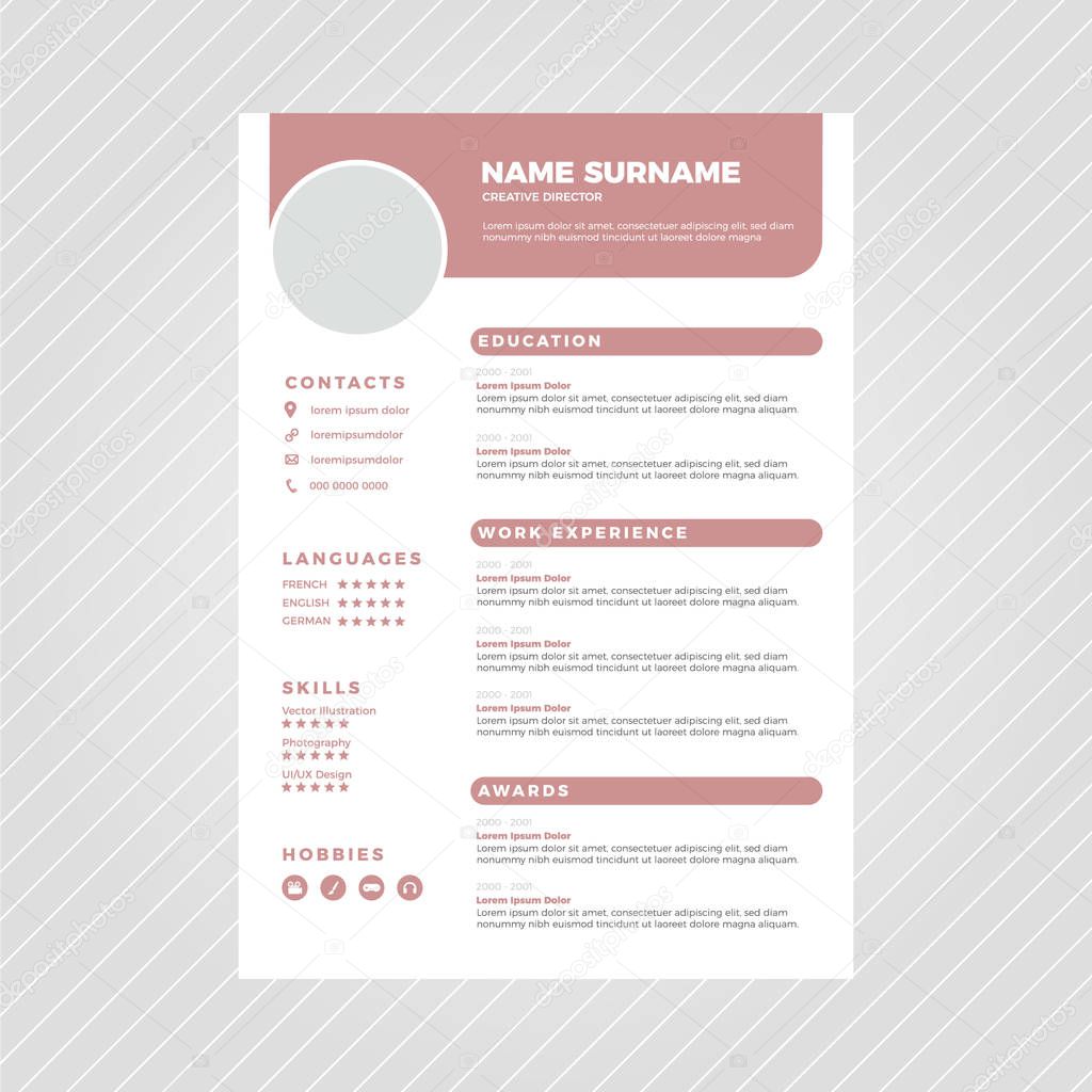 Muted pink modern professional resume cv design template