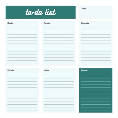 mavi haftalık planlayıcısı tasarım şablonu