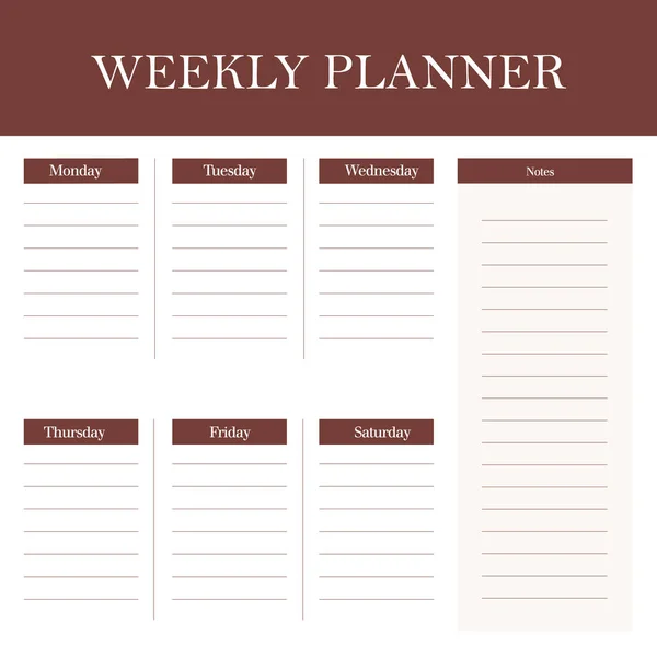 Weekly Planner Design Template — Stock Vector