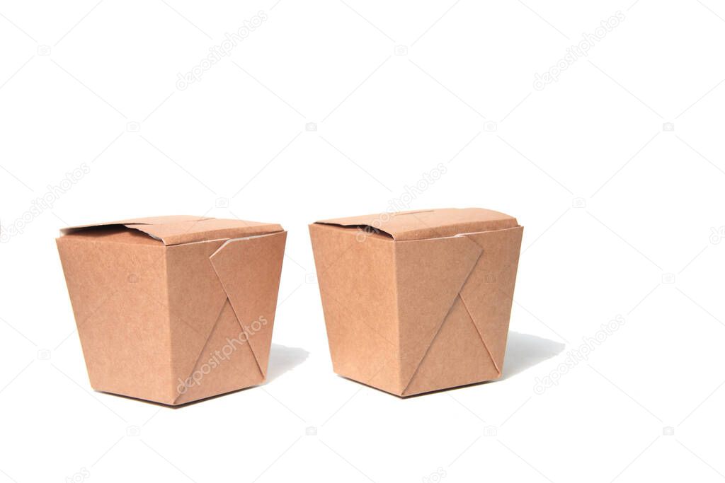 two wok boxes isolated on white background. Image contains copy space