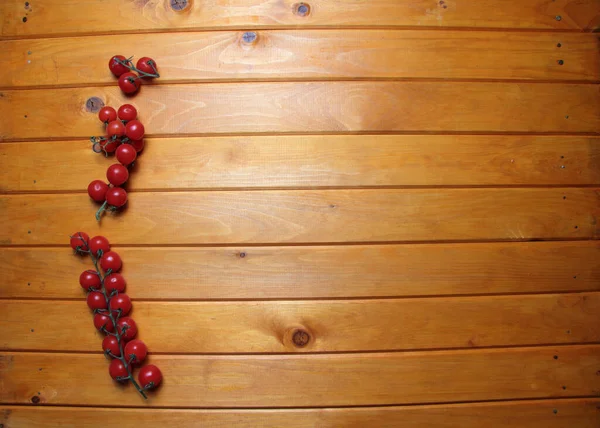 Tomates Cherry Sobre Fondo Madera Plana Poner Imagen Contiene Espacio — Foto de Stock