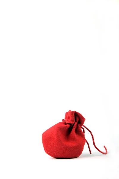 Saco Vermelho Isolado Fundo Branco Conceito Presente Natal Saco Vermelho — Fotografia de Stock