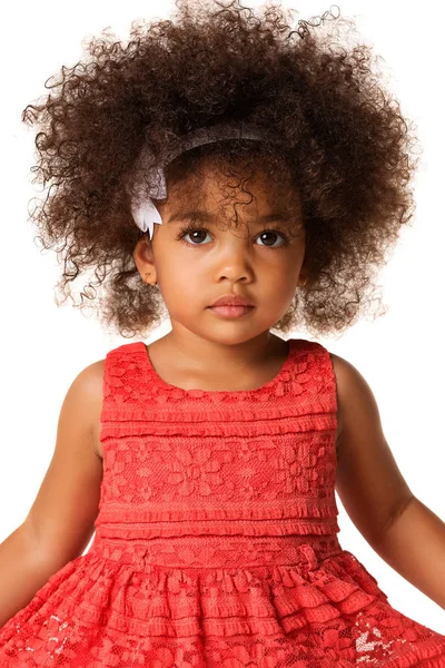 Halve Lengte Portret Van Schattig Afro Amerikaanse Klein Meisje Studio — Stockfoto