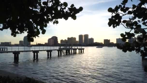 West Palm Beach Florida Panoramische Skyline Van Stad Prachtige Zonsondergang — Stockvideo