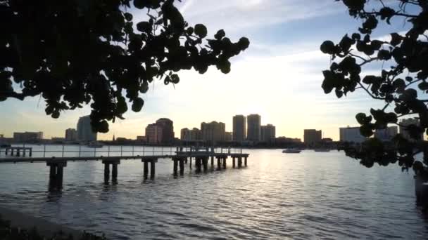 West Palm Beach Florida Panorama Stad Skyline Vacker Solnedgång — Stockvideo